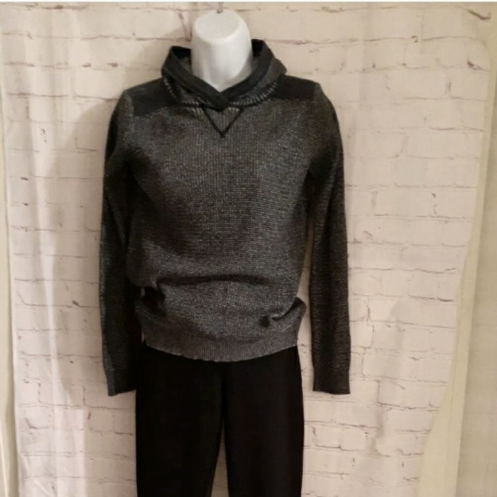 7 For All Mankind Marled Dark Blue Cotton Thermal Knit Hooded Sweatshirt Sz.M